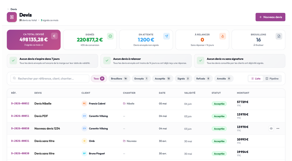 Interface devis et facturation Full Task